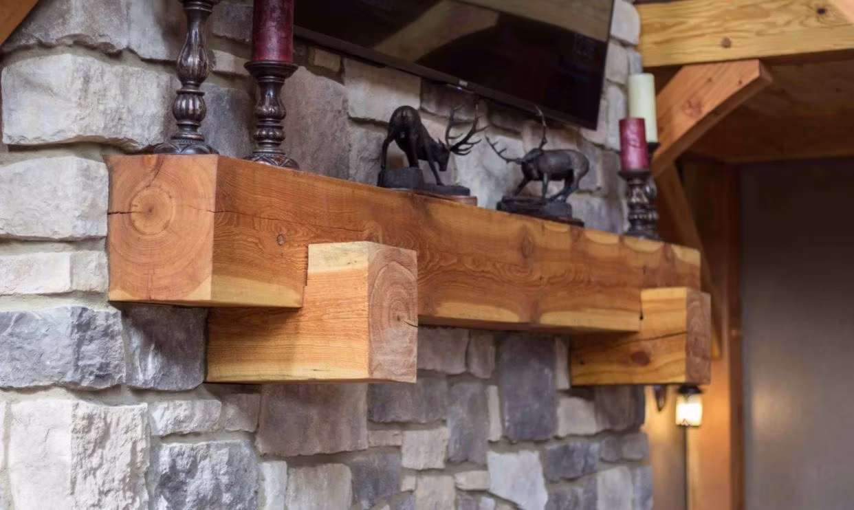 Custom stone fireplace and interior stonework