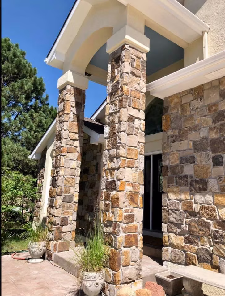 Custom stone column with architectural masonry detail