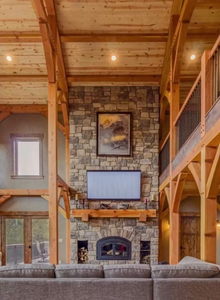 Custom stone fireplace and interior stonework