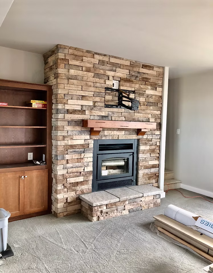 Custom stone fireplace and interior stonework