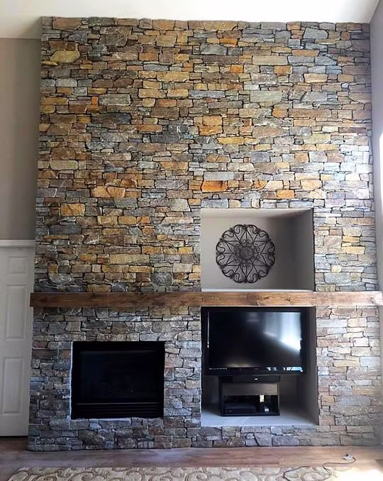 Custom stone fireplace and interior stonework
