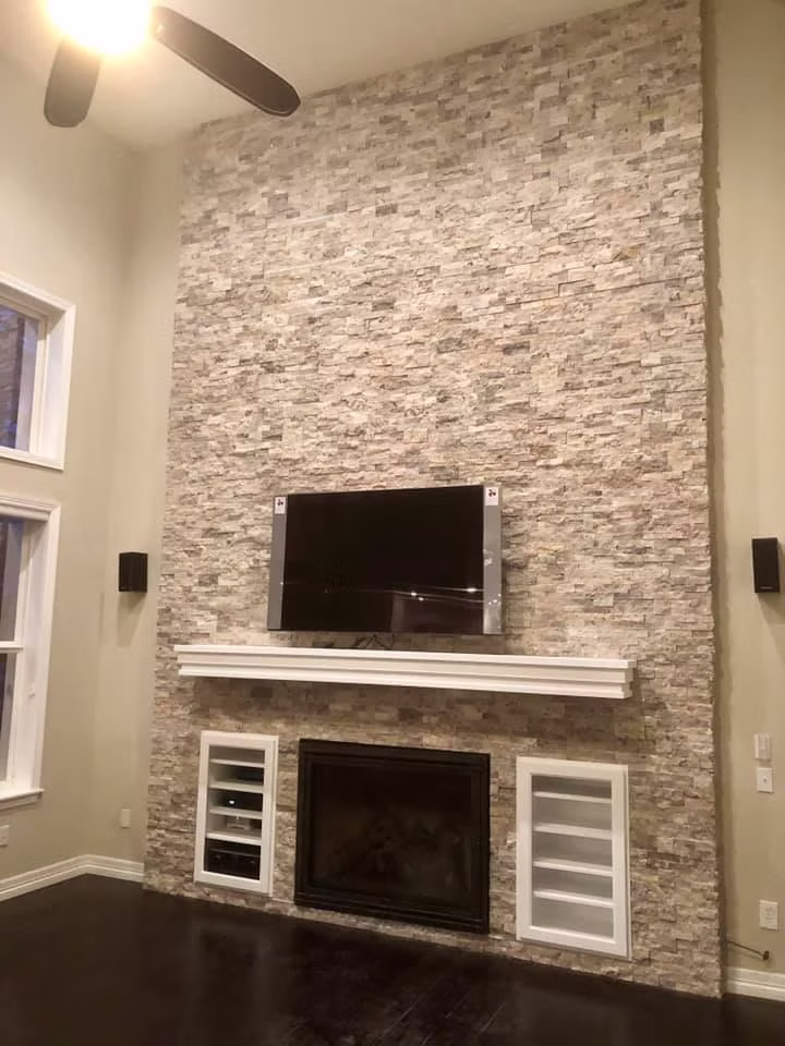 Custom stone fireplace and interior stonework